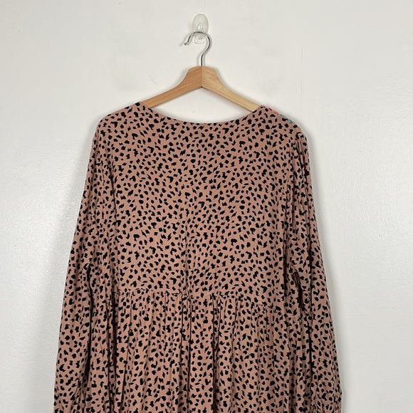Savanna Jane Leopard Print Boho Embroidered Womens 1X Long Sleeve Pleasant Dress - Picture 7 of 9